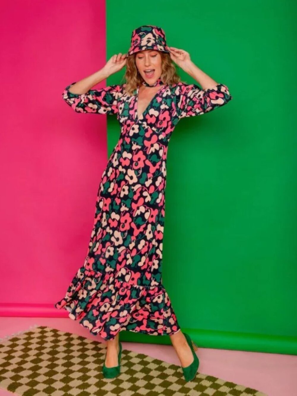 Dazey LA Superbloom Floral Graphic Print Velvet Sunshine Maxi Dress S